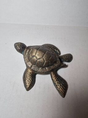 Cast Iron Sea Turtle Hide A Key Trinket Box Small 3 Inch